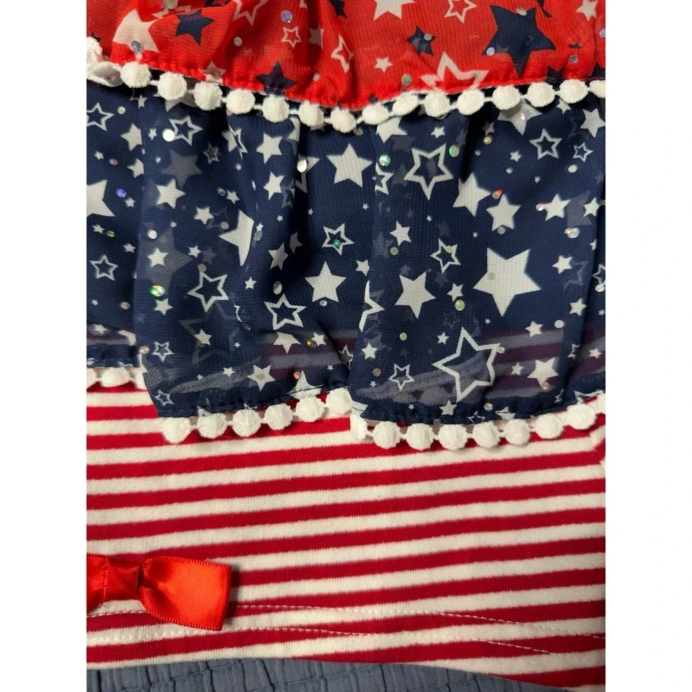 Little Lass Girls 2 Piece Patriotic Star Ruffle Outfit Set Sz 6 NWT 4th of July - Picture 6 of 8